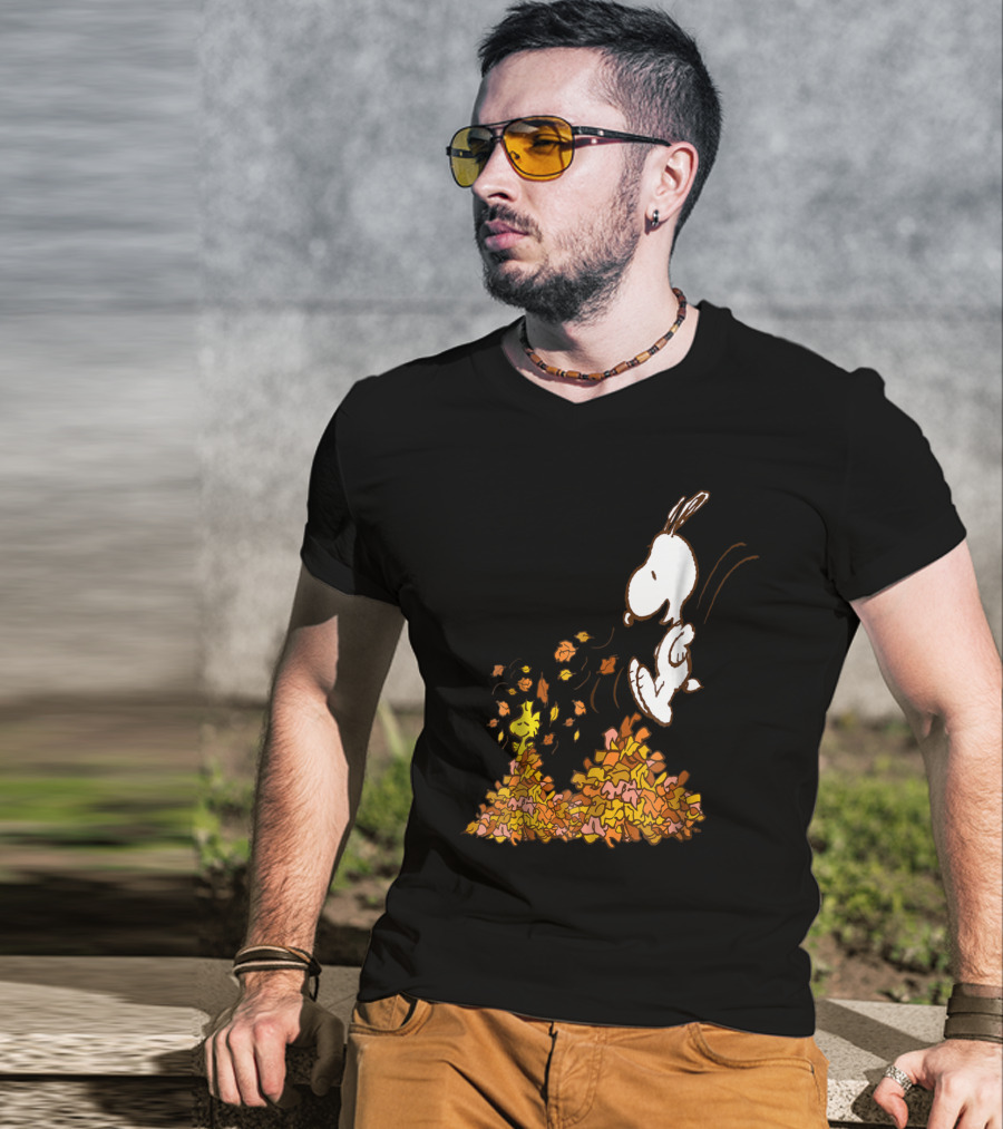 Funny Snoopy Jumping Into Leaves Peanuts Charlie Brown T-Shirt