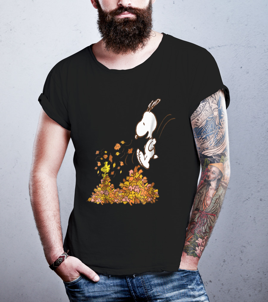 Funny Snoopy Jumping Into Leaves Peanuts Charlie Brown T-Shirt