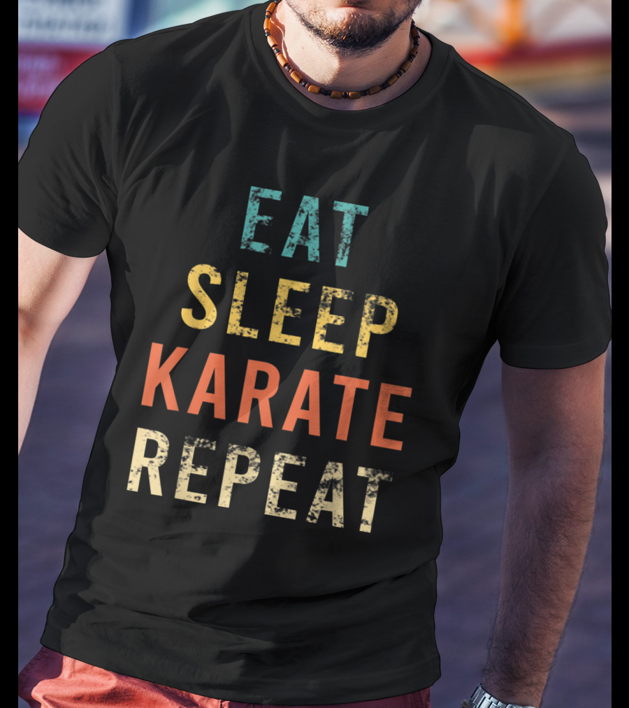 Eat Sleep Karate Repeat Retro Karate Fan Coach Trainer T-Shirt