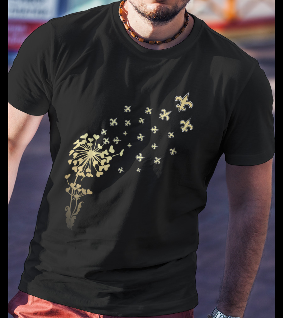 Saints Girl Saints Fan For Life Nola New Orleans Football Fleur-de-Lis Dandelion T-Shirt