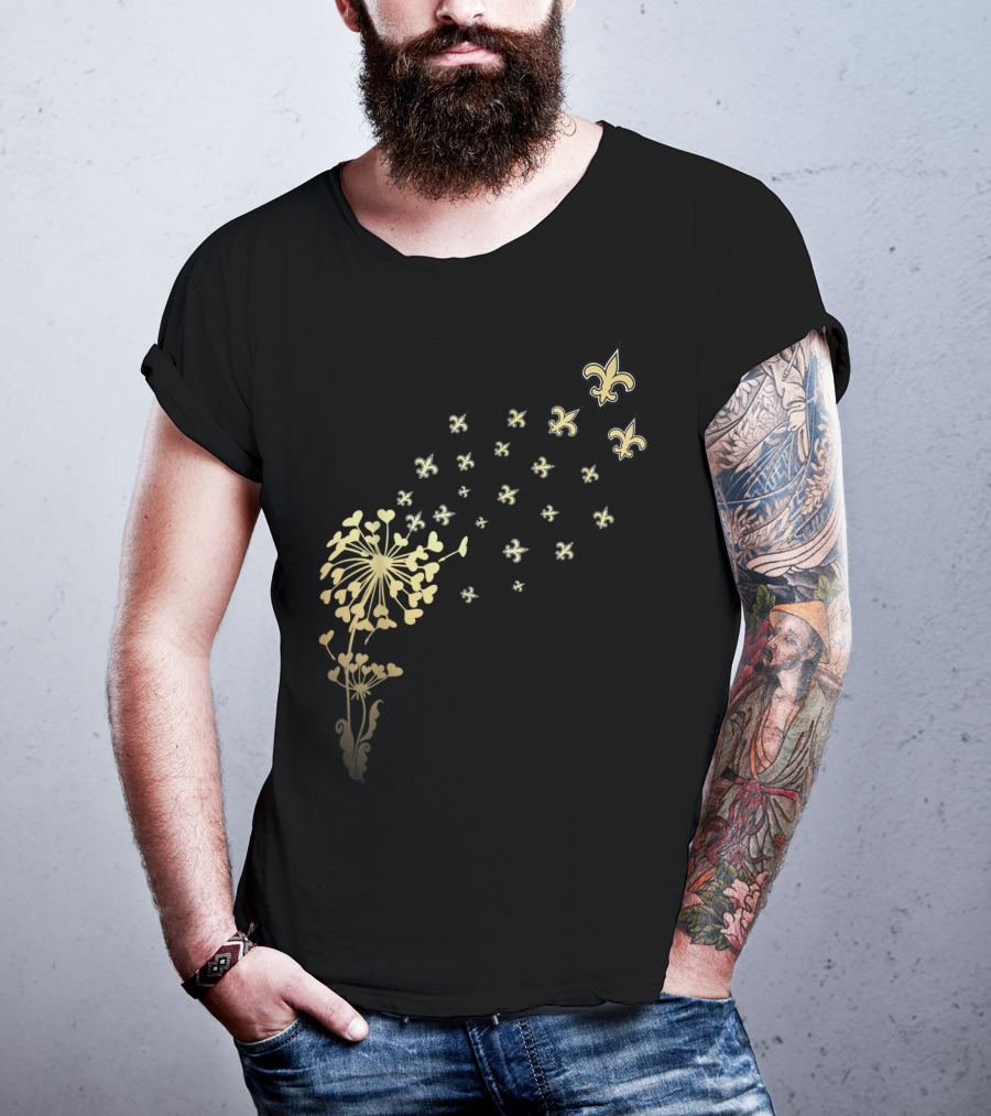Saints Girl Saints Fan For Life Nola New Orleans Football Fleur-de-Lis Dandelion T-Shirt
