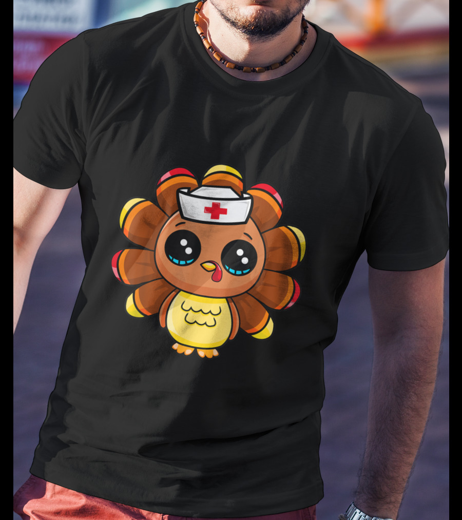 Thanksgiving Nurse Turkey Cute Family Cartoon Nurse Turkey T-Shirt