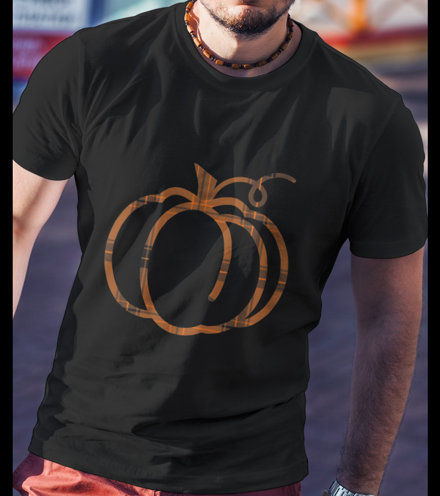 Thanksgiving Turkey Happy Thanksgiving Halloween Pumpkin Plaid Pumpkin T-Shirt