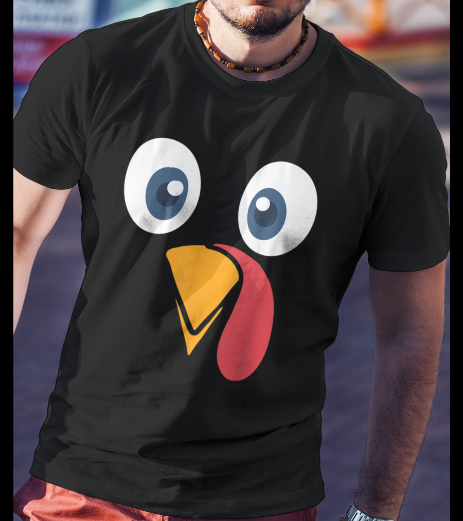 Thanksgiving Turkey Face Cartoon Eyes Beak And Snood T-Shirt
