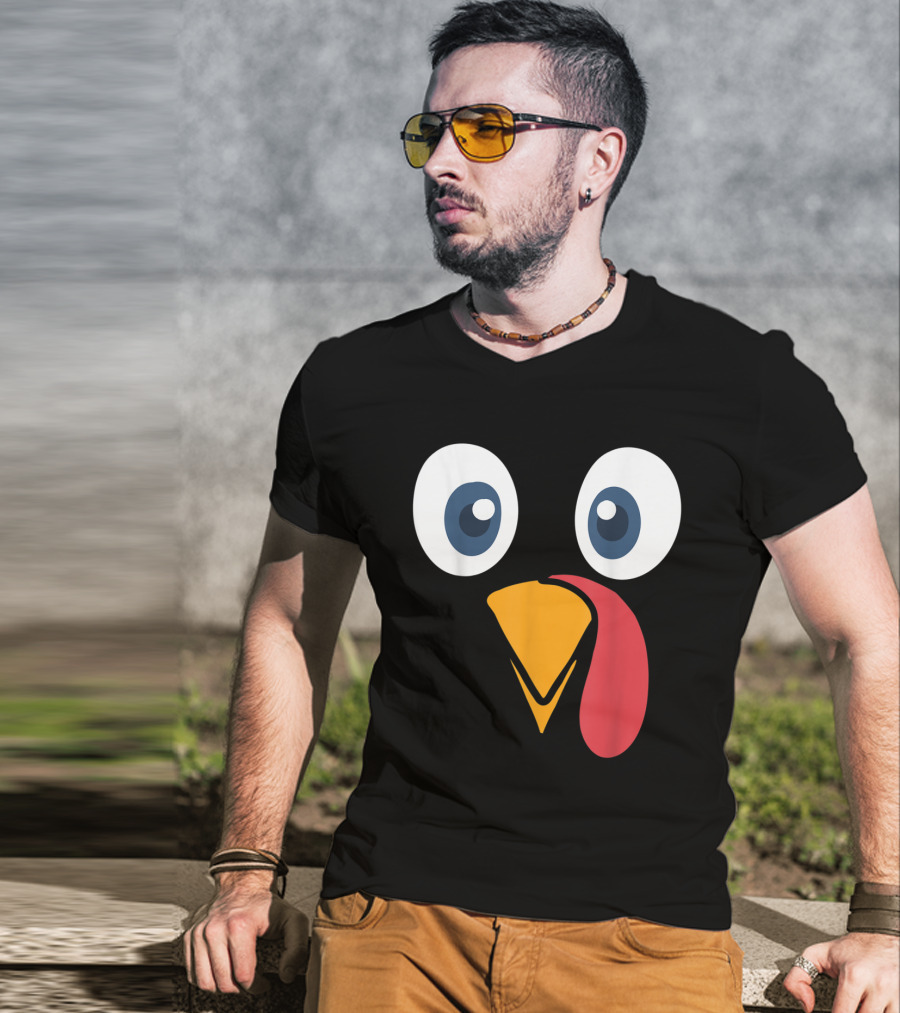 Thanksgiving Turkey Face Cartoon Eyes Beak And Snood T-Shirt