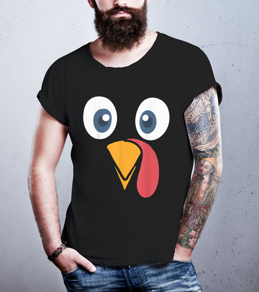 Thanksgiving Turkey Face Cartoon Eyes Beak And Snood T-Shirt