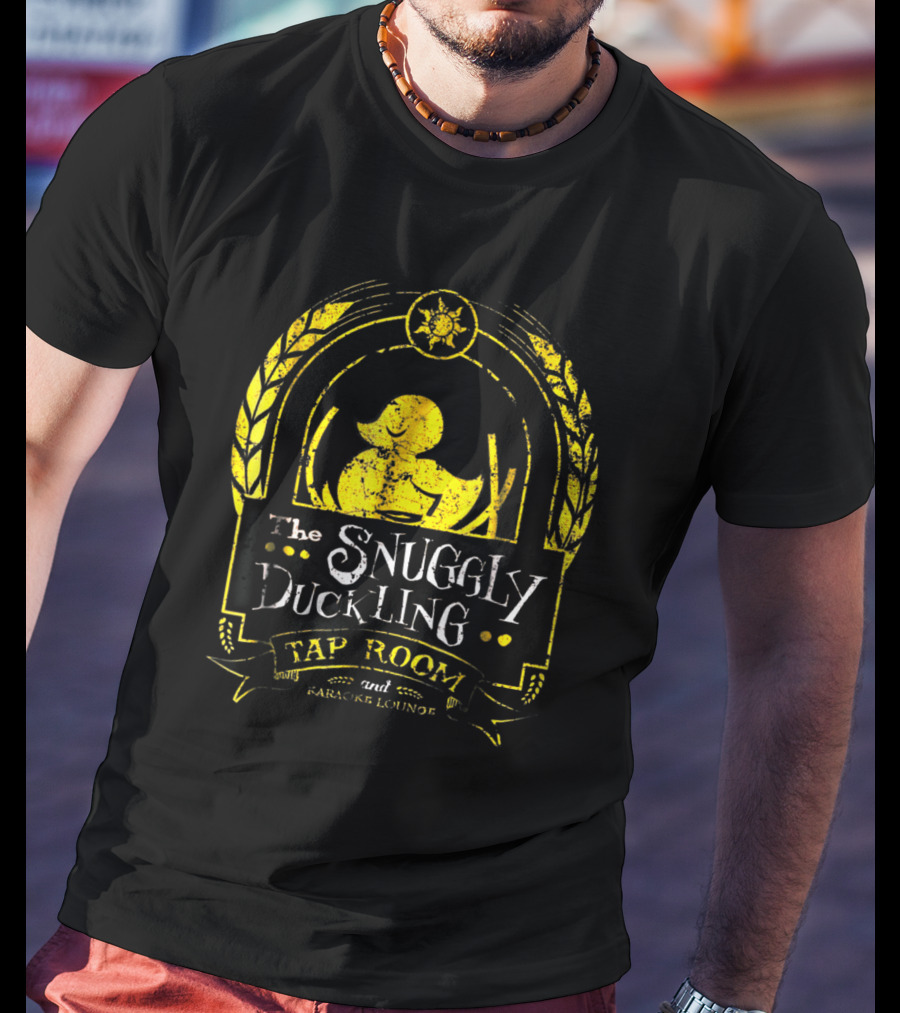 Snuggly Duckling Tap Room And Parlor Lounge With Yellow Duck And Sunburst Motif T-Shirt