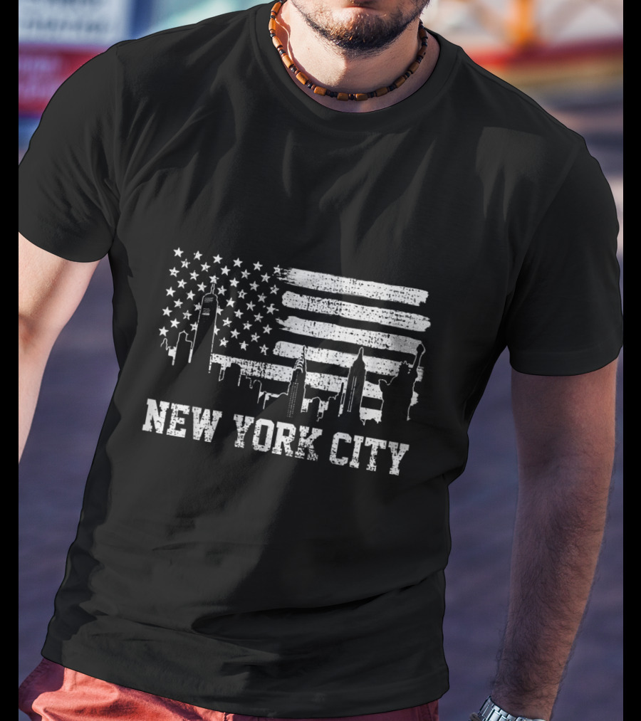 New York City Skyline American Flag Big Apple Trip Souvenir T-Shirt