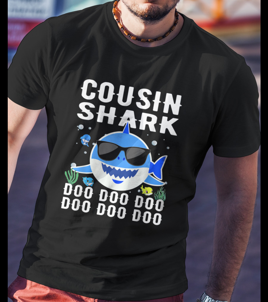 Cousin Shark Sunglasses Doo Doo Doo Baby Mommy Kids Cute Cartoon T-Shirt
