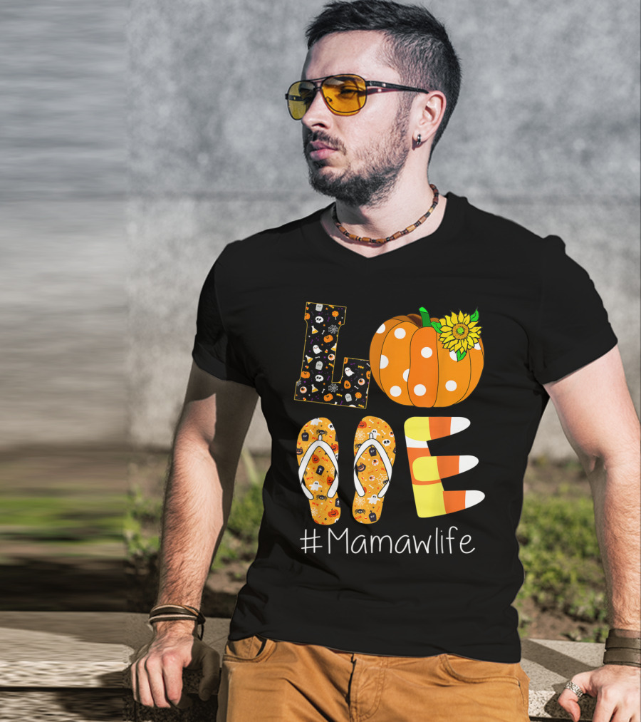Love Pumpkin Sunflower Mamaw Life Halloween T-Shirt