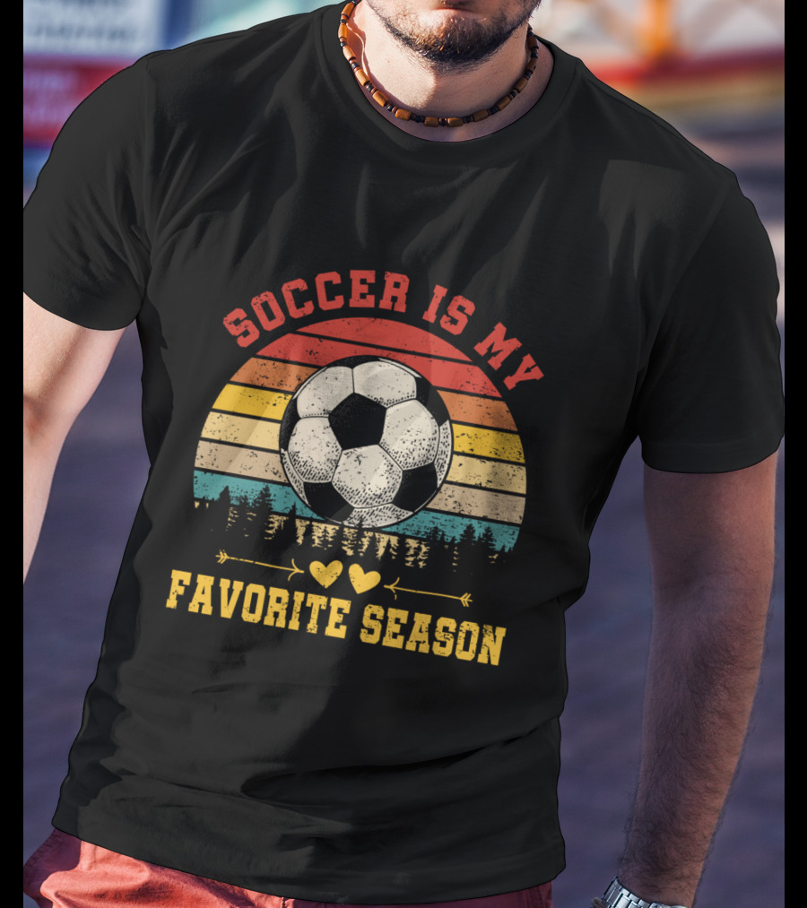 Soccer Is My Favorite Season Vintage Sunset Forest Soccer Ball T-Shirt