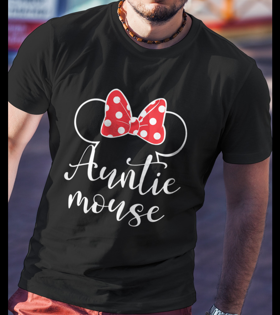 Auntie Mouse Tee Funny Aunt Birthday Party Bow Ears T-Shirt