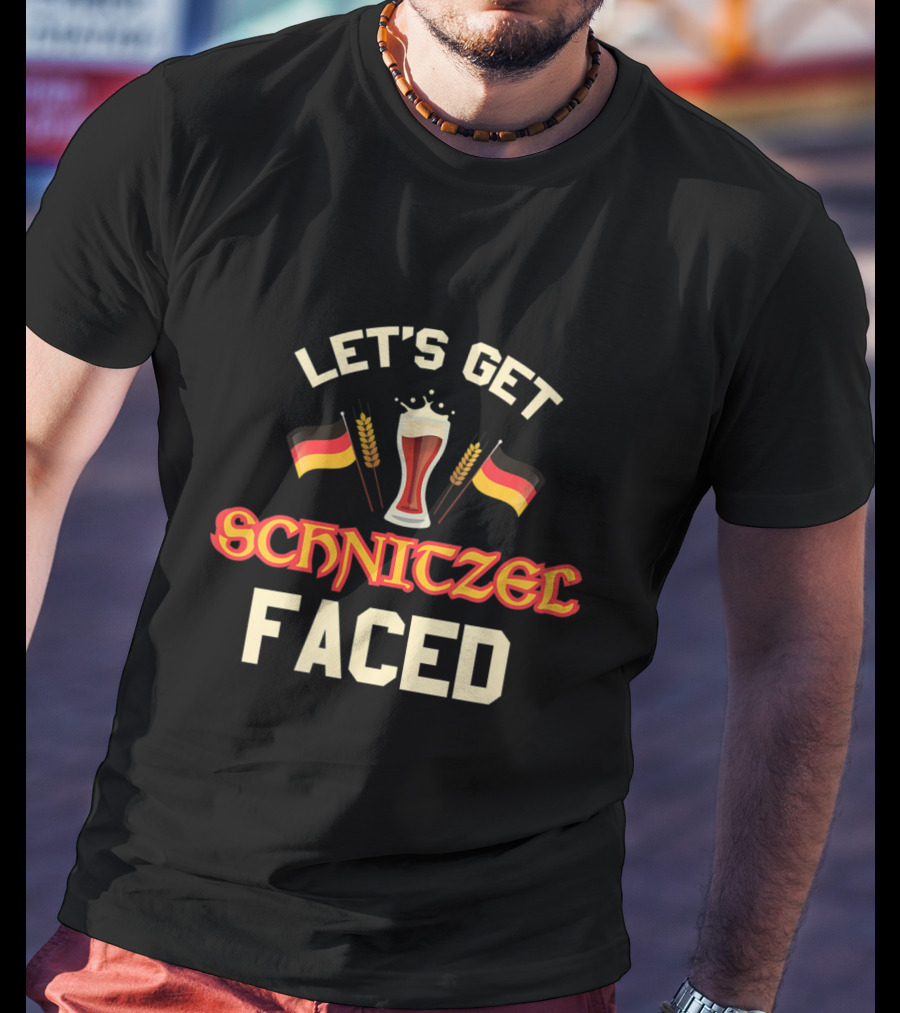 Let's Get Schnitzel Faced German Beer Oktoberfest With Flags And Beer Glass T-Shirt