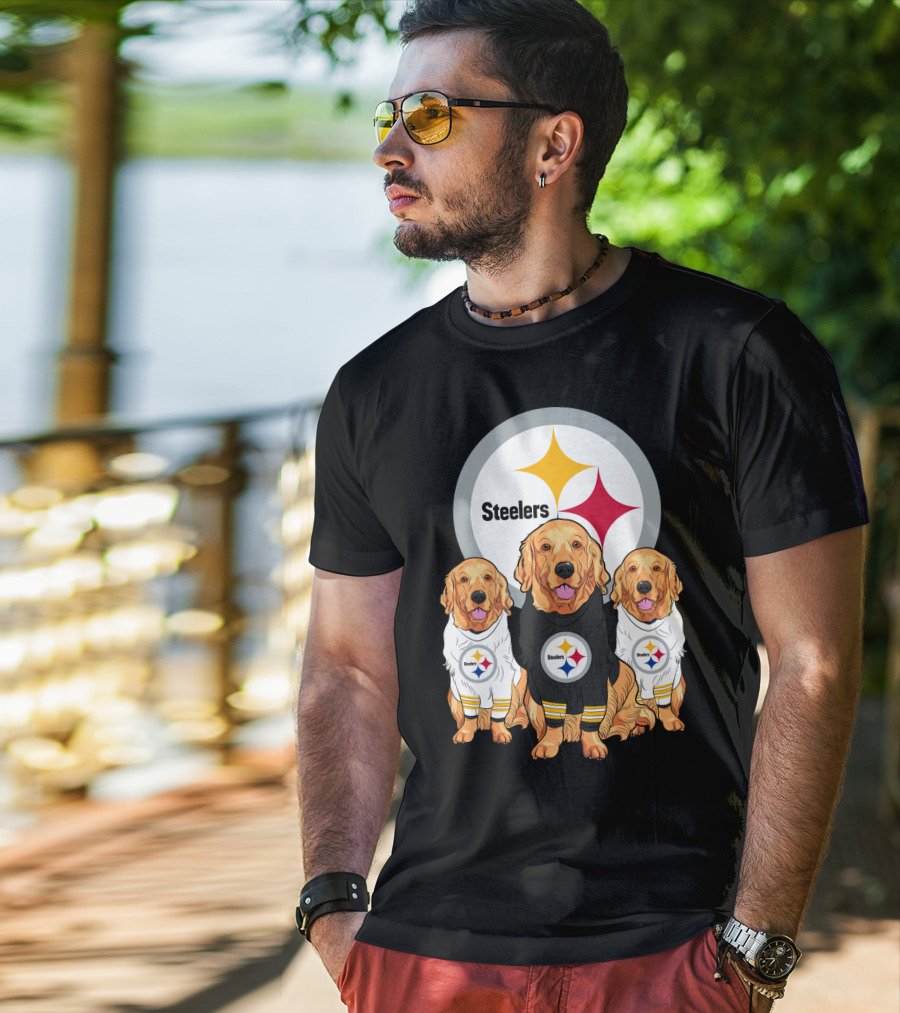 Steelers With Golden Retrievers Dogs In Team Jerseys T-Shirt
