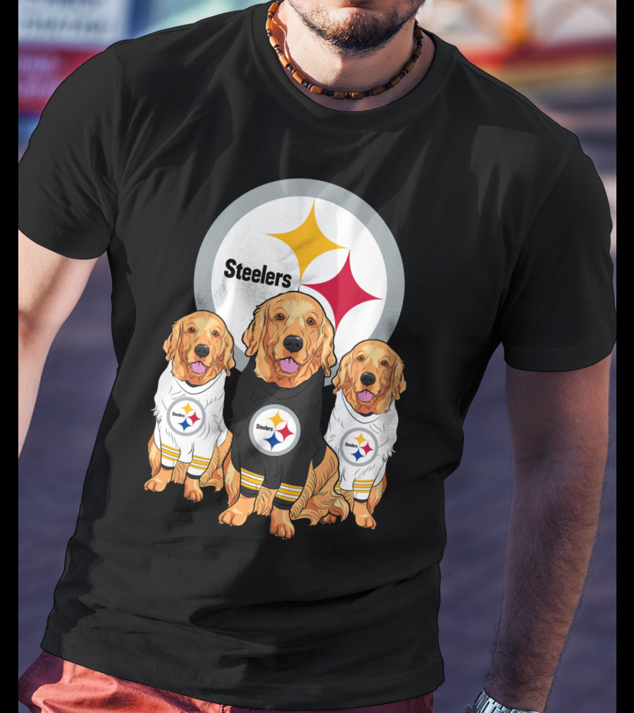 Steelers With Golden Retrievers Dogs In Team Jerseys T-Shirt