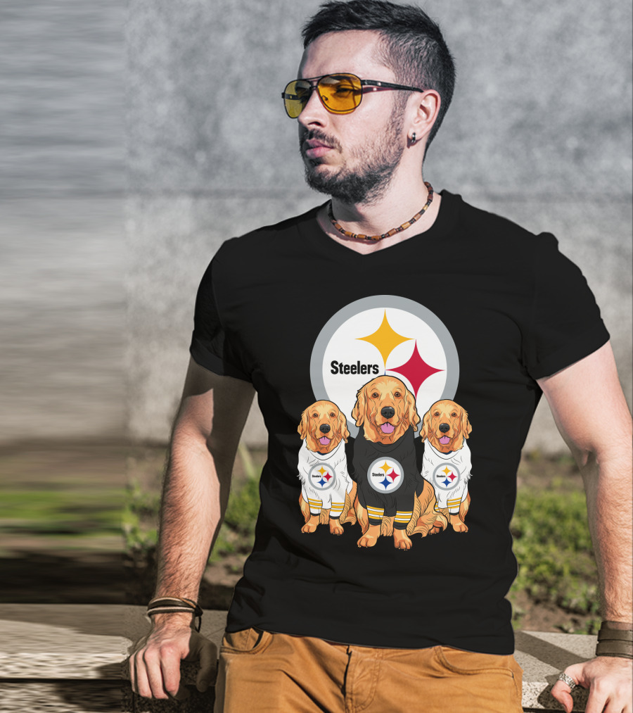 Steelers With Golden Retrievers Dogs In Team Jerseys T-Shirt