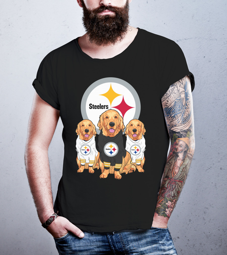 Steelers With Golden Retrievers Dogs In Team Jerseys T-Shirt