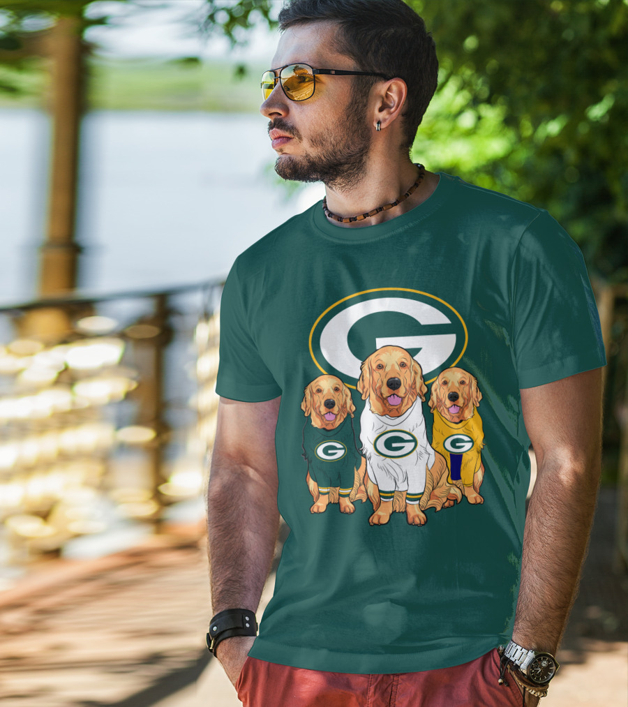 Green Bay Packers Golden Retriever Dog Trio T-Shirt