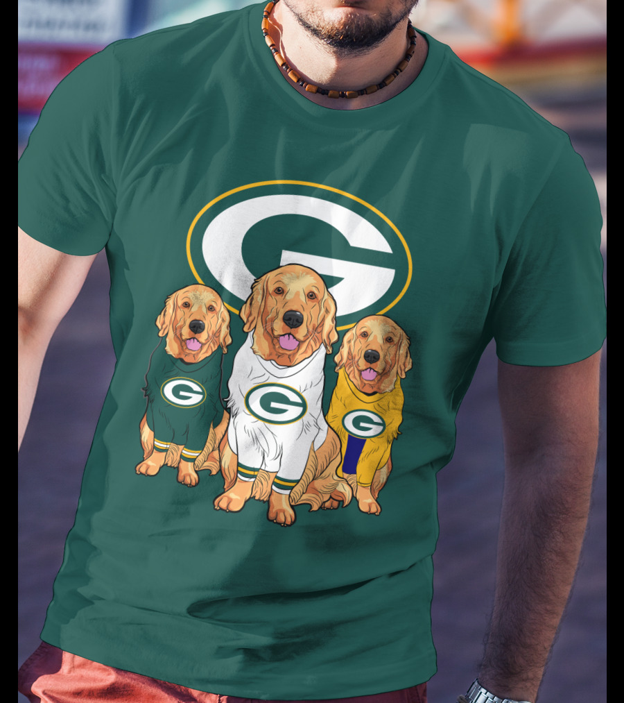 Green Bay Packers Golden Retriever Dog Trio T-Shirt