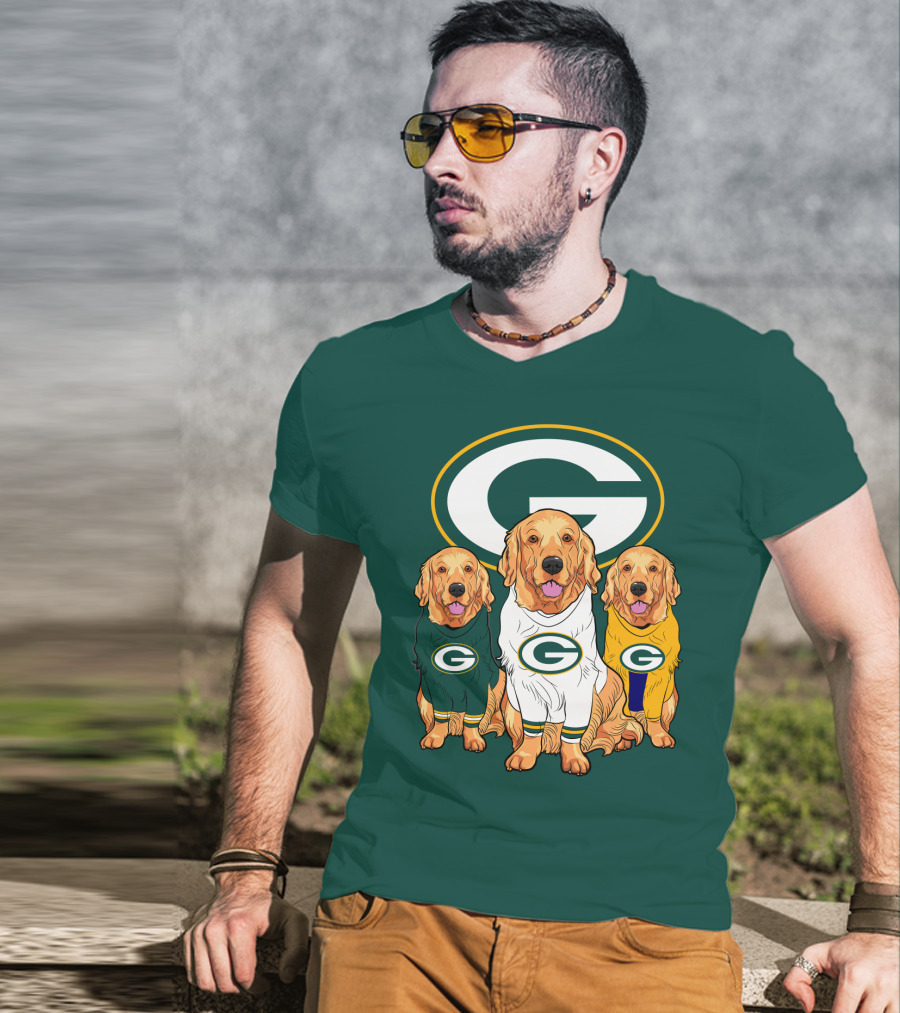 Green Bay Packers Golden Retriever Dog Trio T-Shirt