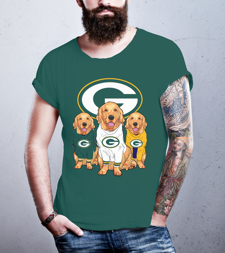 Green Bay Packers Golden Retriever Dog Trio T-Shirt