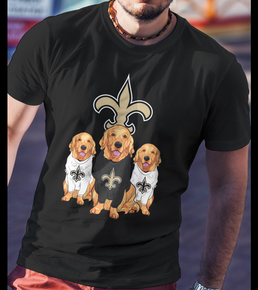 Golden Retrievers With New Orleans Saints Fleur-De-Lis Symbol T-Shirt