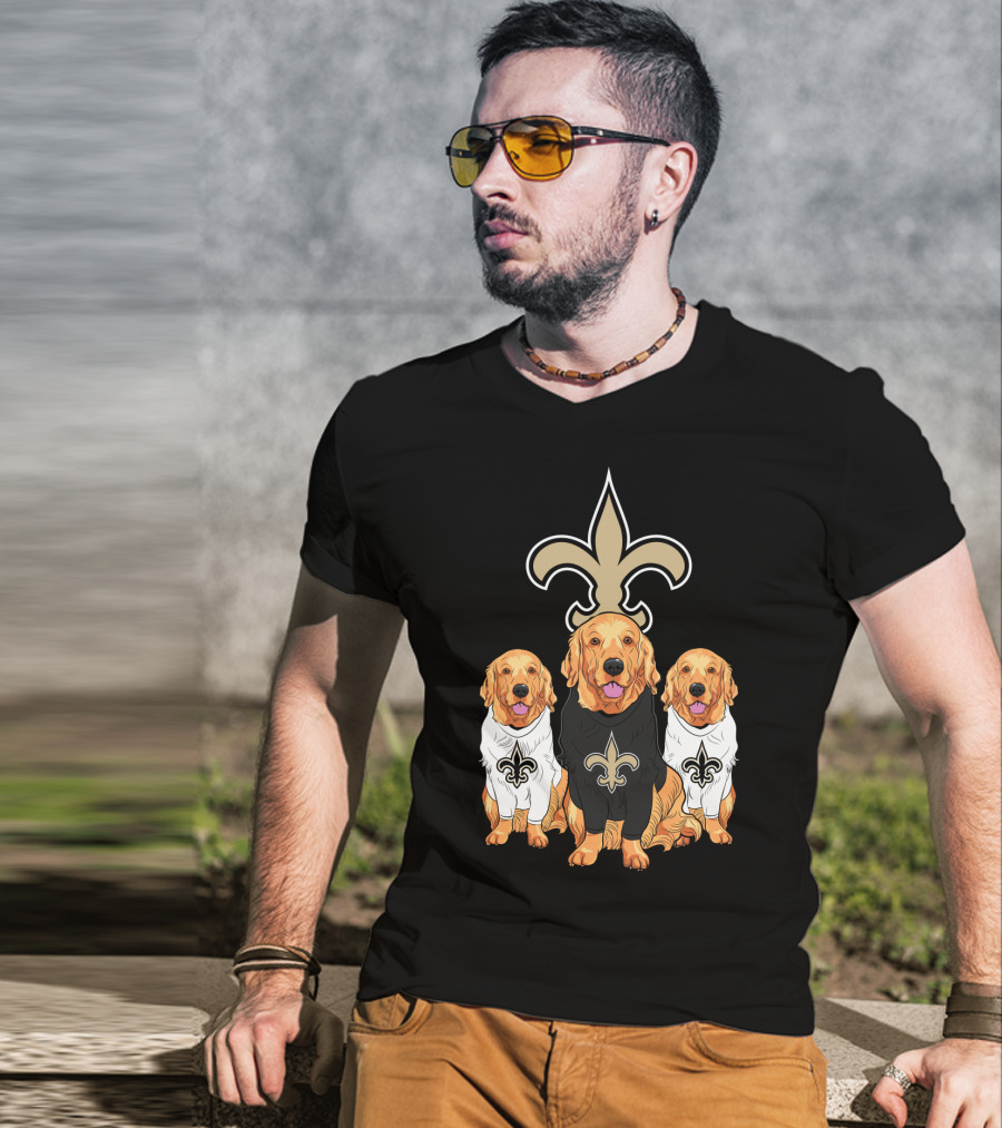 Golden Retrievers With New Orleans Saints Fleur-De-Lis Symbol T-Shirt