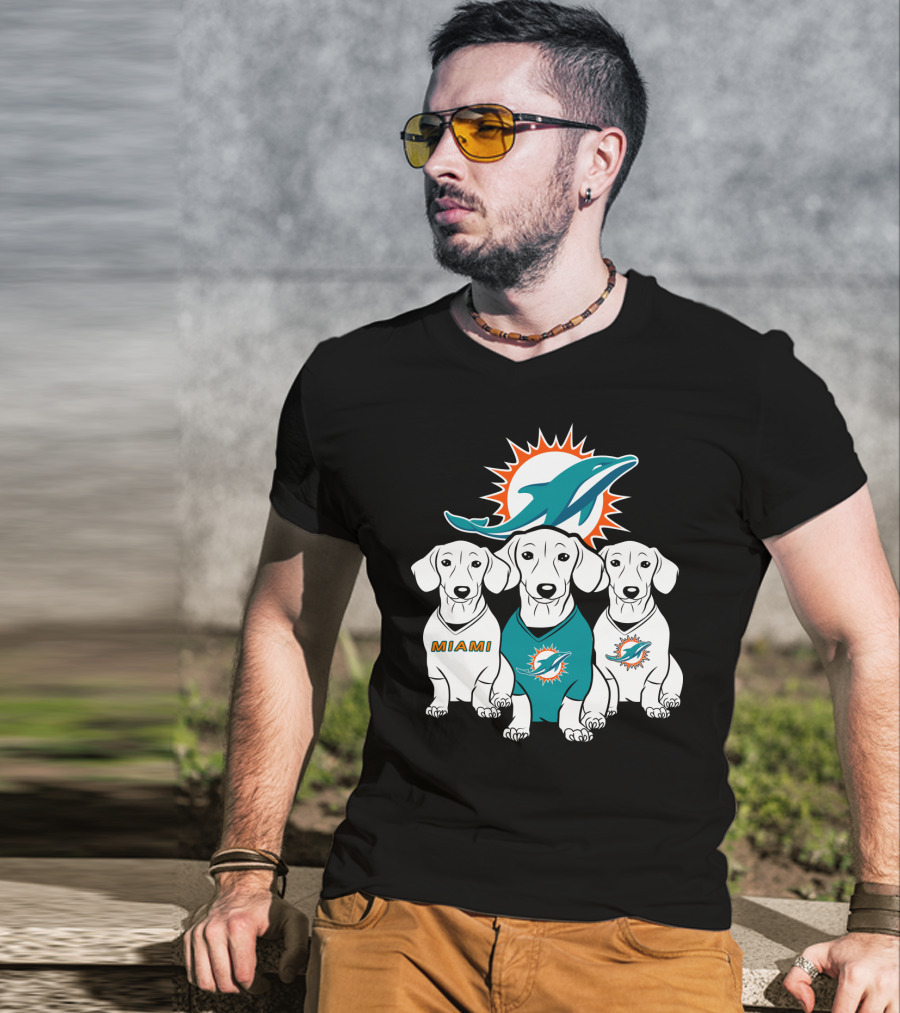 Miami Dolphins Dachshund Dogs T-Shirt