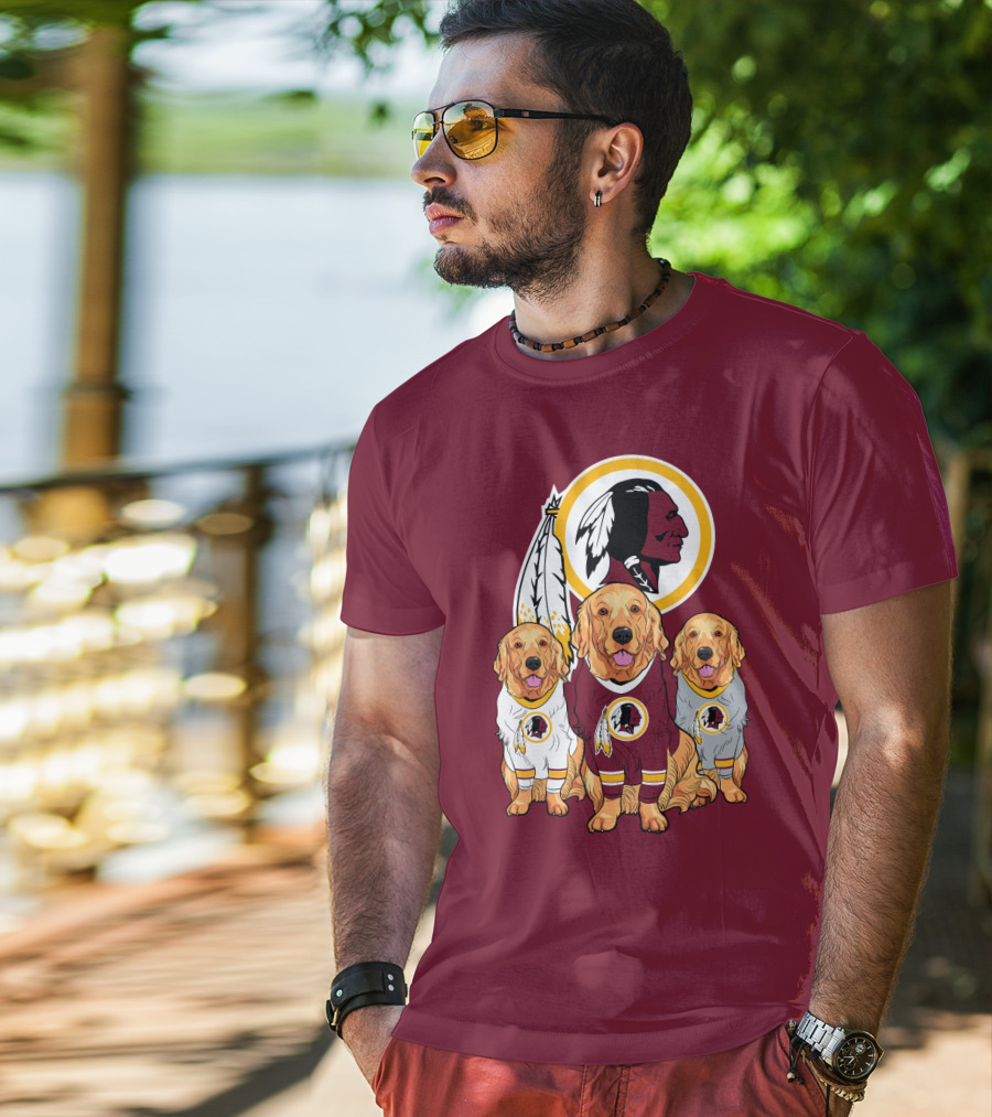 Three Golden Retrievers In Washington Football Team Jerseys T-Shirt