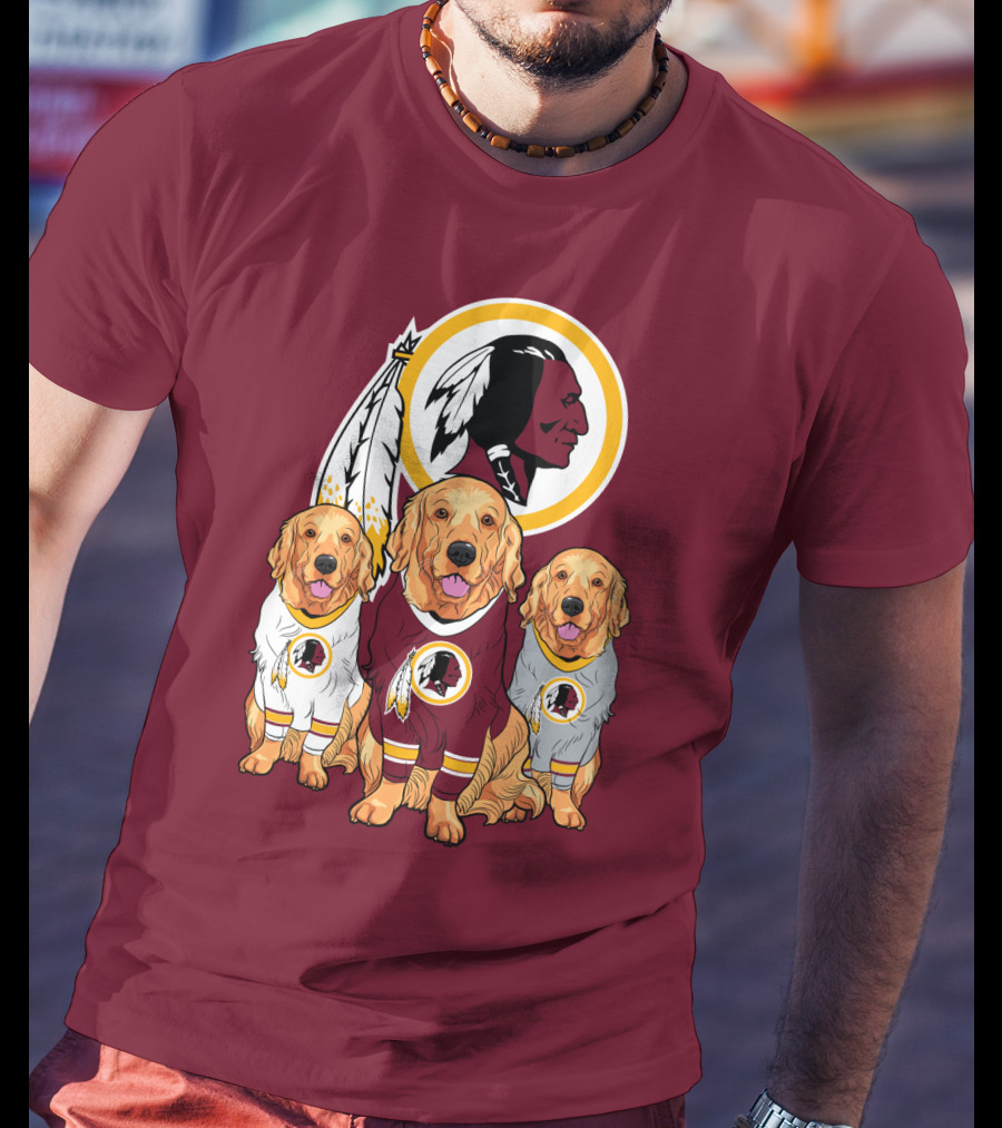 Three Golden Retrievers In Washington Football Team Jerseys T-Shirt