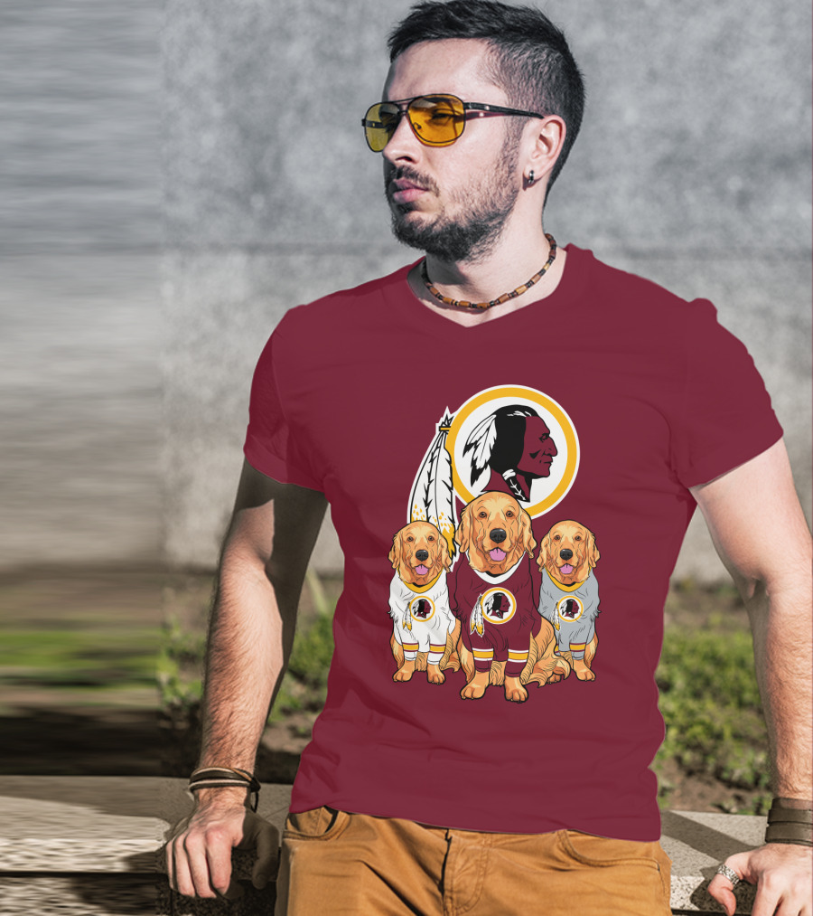 Three Golden Retrievers In Washington Football Team Jerseys T-Shirt