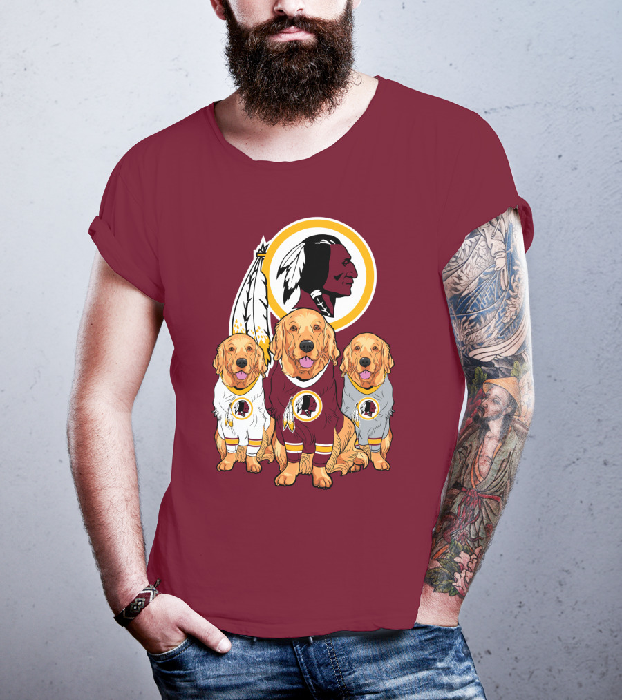 Three Golden Retrievers In Washington Football Team Jerseys T-Shirt