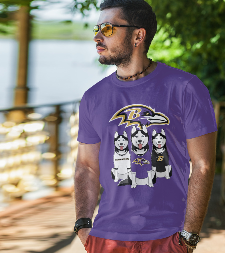 Ravens Husky Trio With Baltimore Ravens T-Shirt