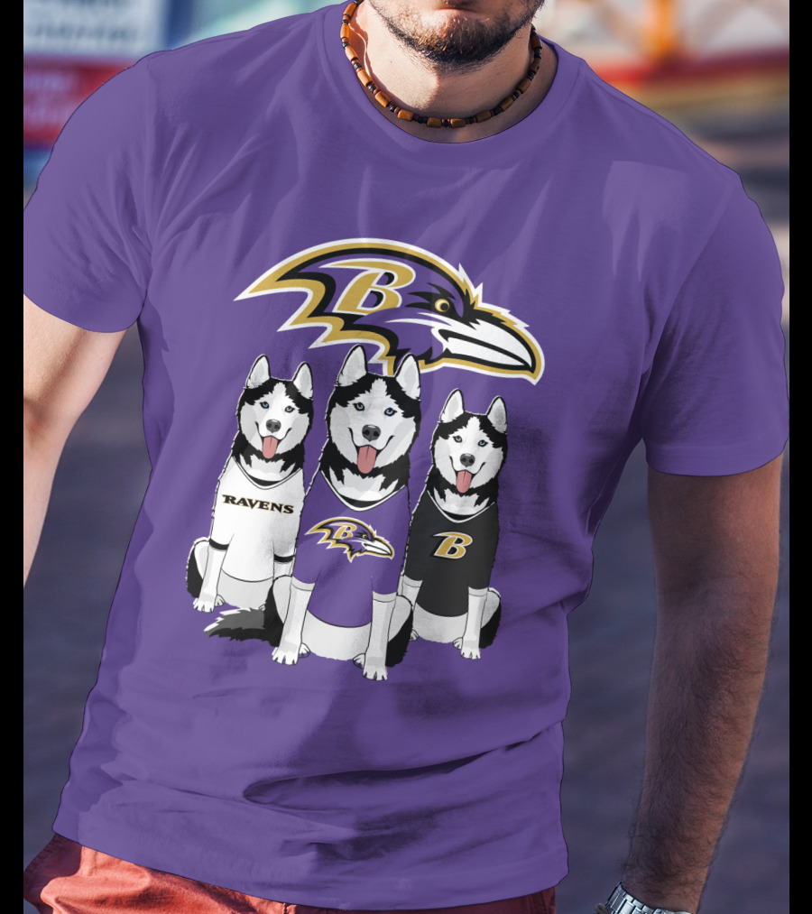 Ravens Husky Trio With Baltimore Ravens T-Shirt