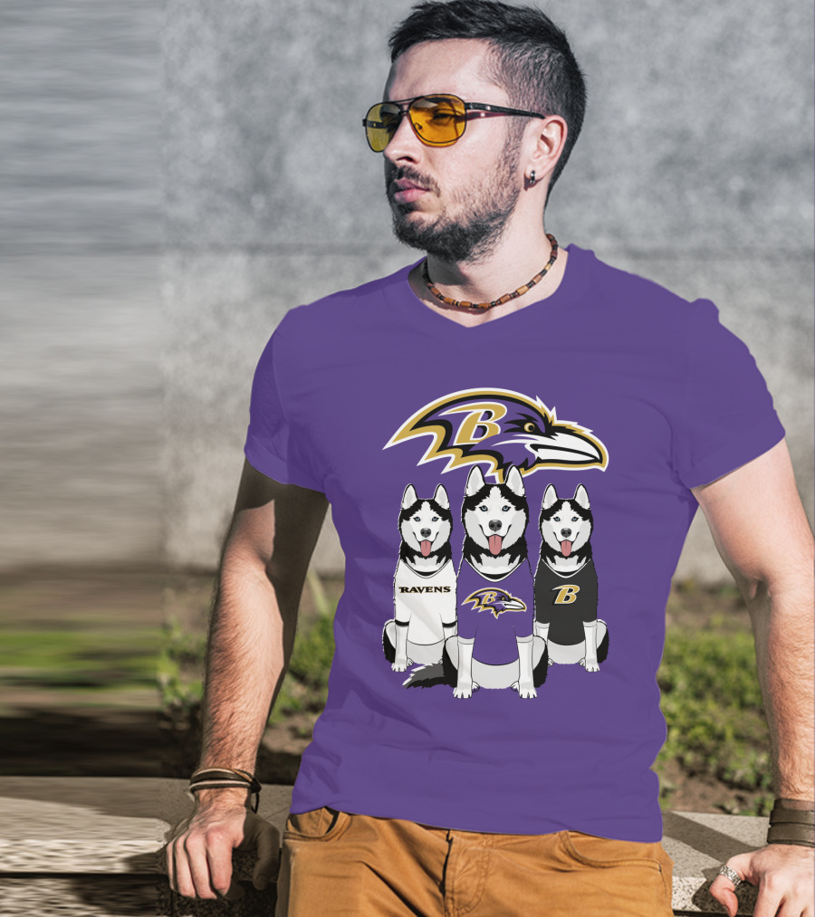Ravens Husky Trio With Baltimore Ravens T-Shirt