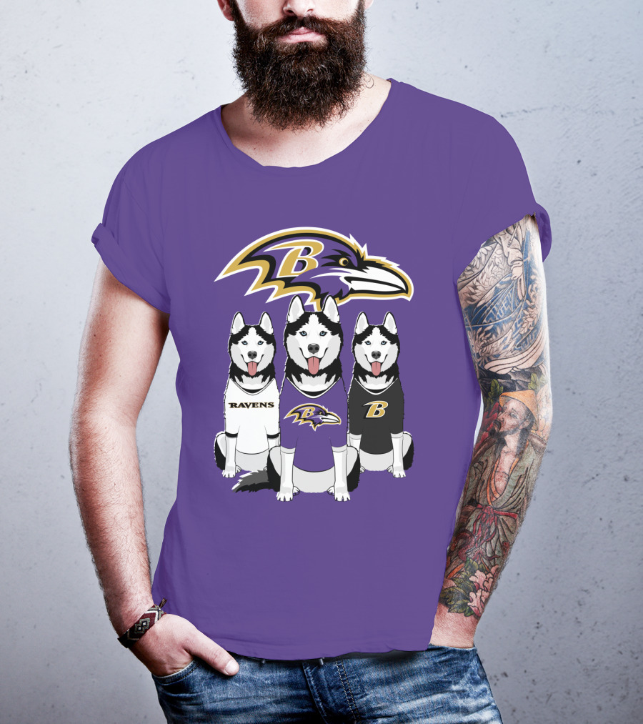 Ravens Husky Trio With Baltimore Ravens T-Shirt