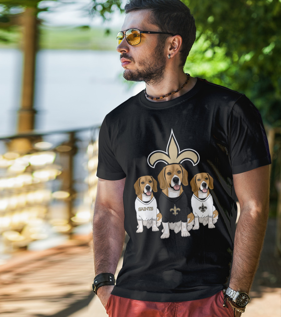 Saints Beagle Trio With Fleur-De-Lis T-Shirt