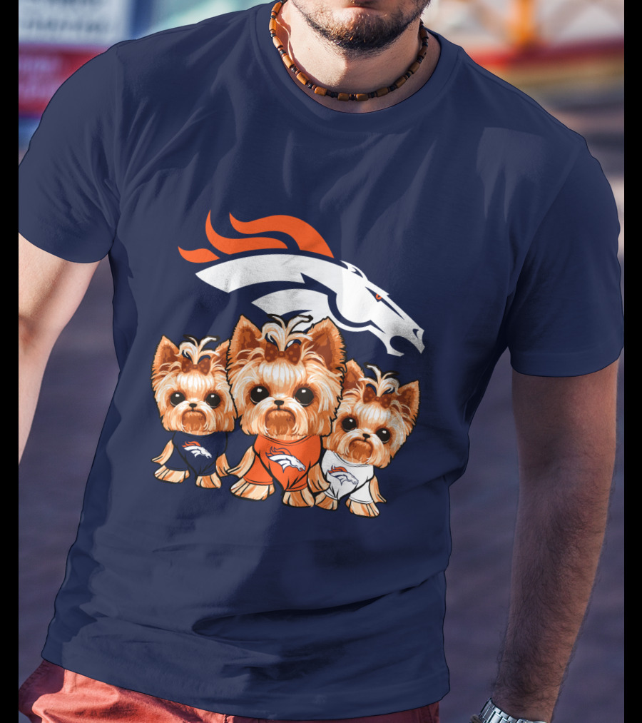 Denver Broncos Yorkies With Team Logo And Three Adorable Dogs In Jerseys T-Shirt