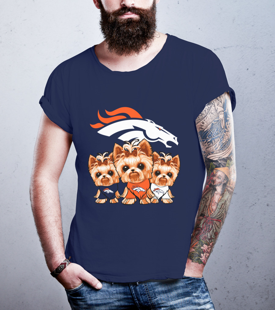 Denver Broncos Yorkies With Team Logo And Three Adorable Dogs In Jerseys T-Shirt