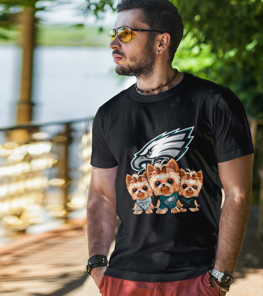 Philadelphia Eagles Yorkshire Terrier Puppy Trio T-Shirt
