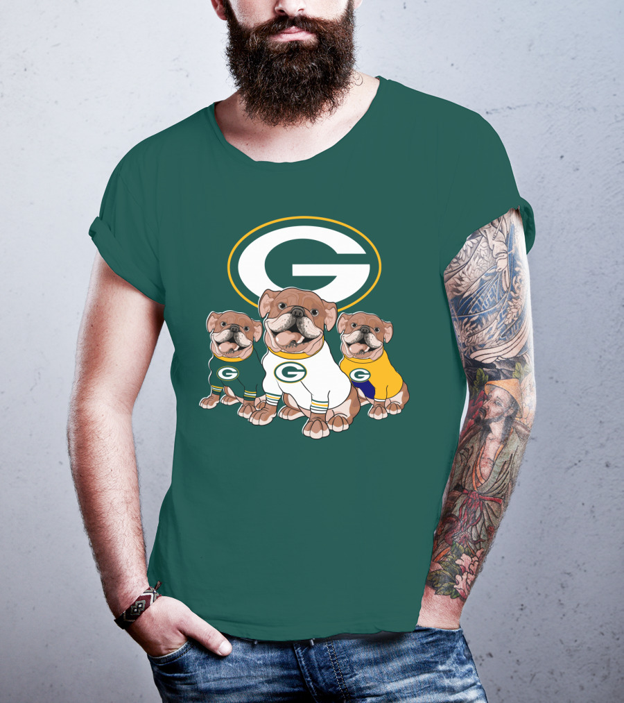 Bulldogs Wearing Green Bay Packers Jerseys T-Shirt