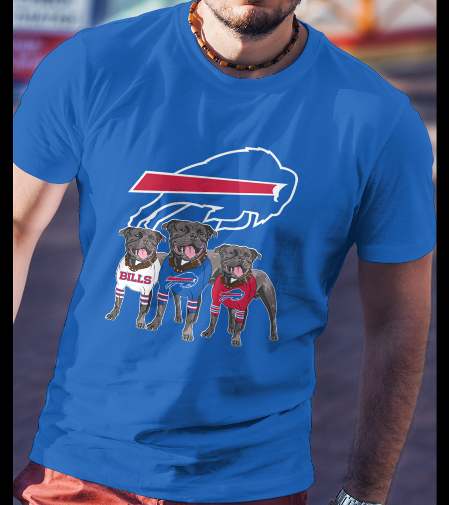Buffalo Bills Pitbull Trio On Blue Buffalo T-Shirt