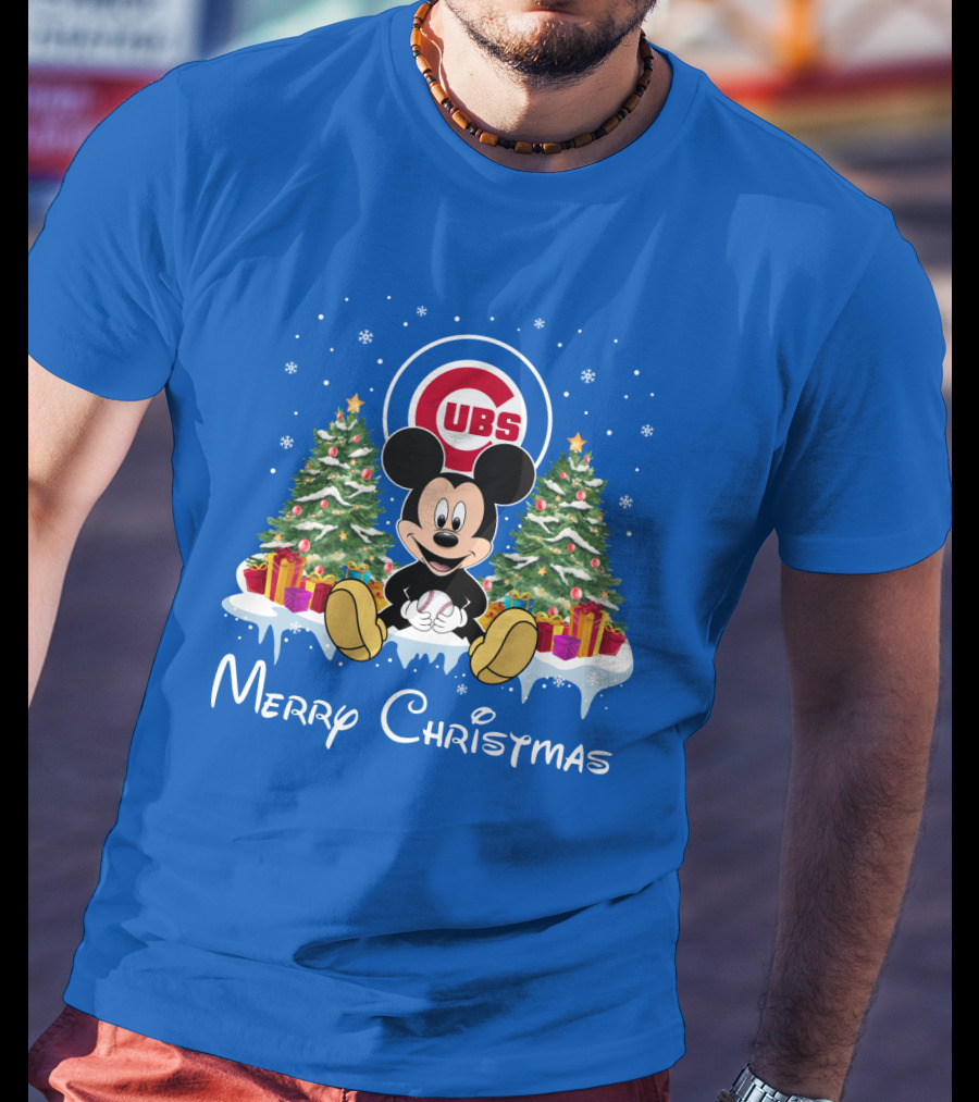 Merry Christmas Chicago Cubs Mickey Mouse T-Shirt