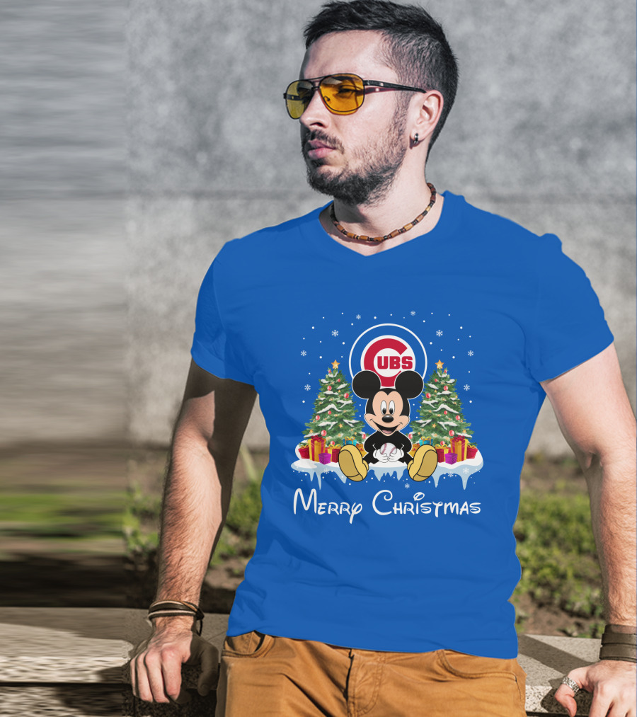 Merry Christmas Chicago Cubs Mickey Mouse T-Shirt