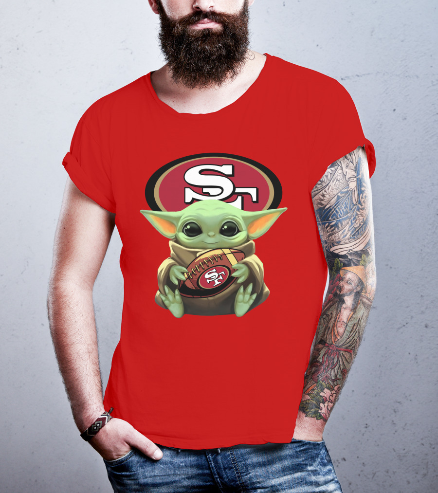 Baby Yoda Football 49ers Star Wars Crossover Fan T-Shirt