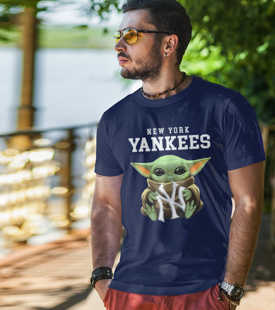 New York Yankees Baby Yoda Holding NY T-Shirt