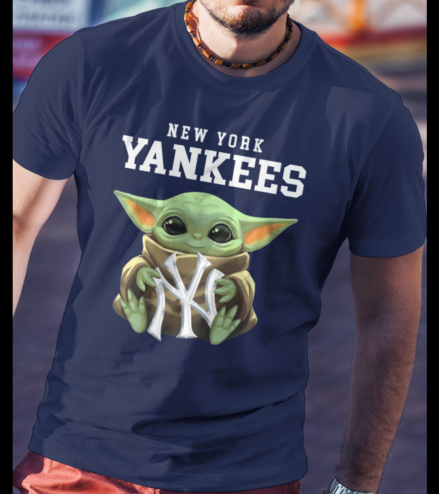New York Yankees Baby Yoda Holding NY T-Shirt