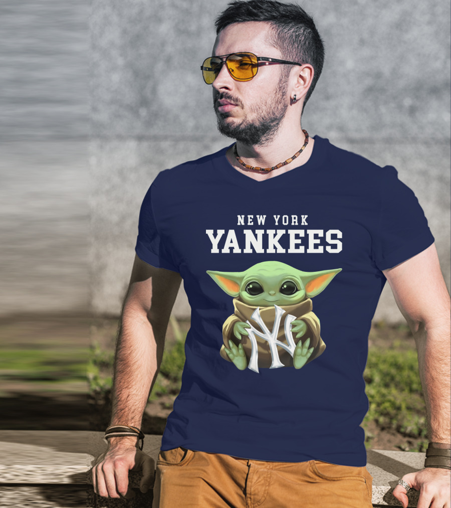 New York Yankees Baby Yoda Holding NY T-Shirt