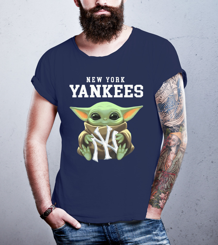 New York Yankees Baby Yoda Holding NY T-Shirt