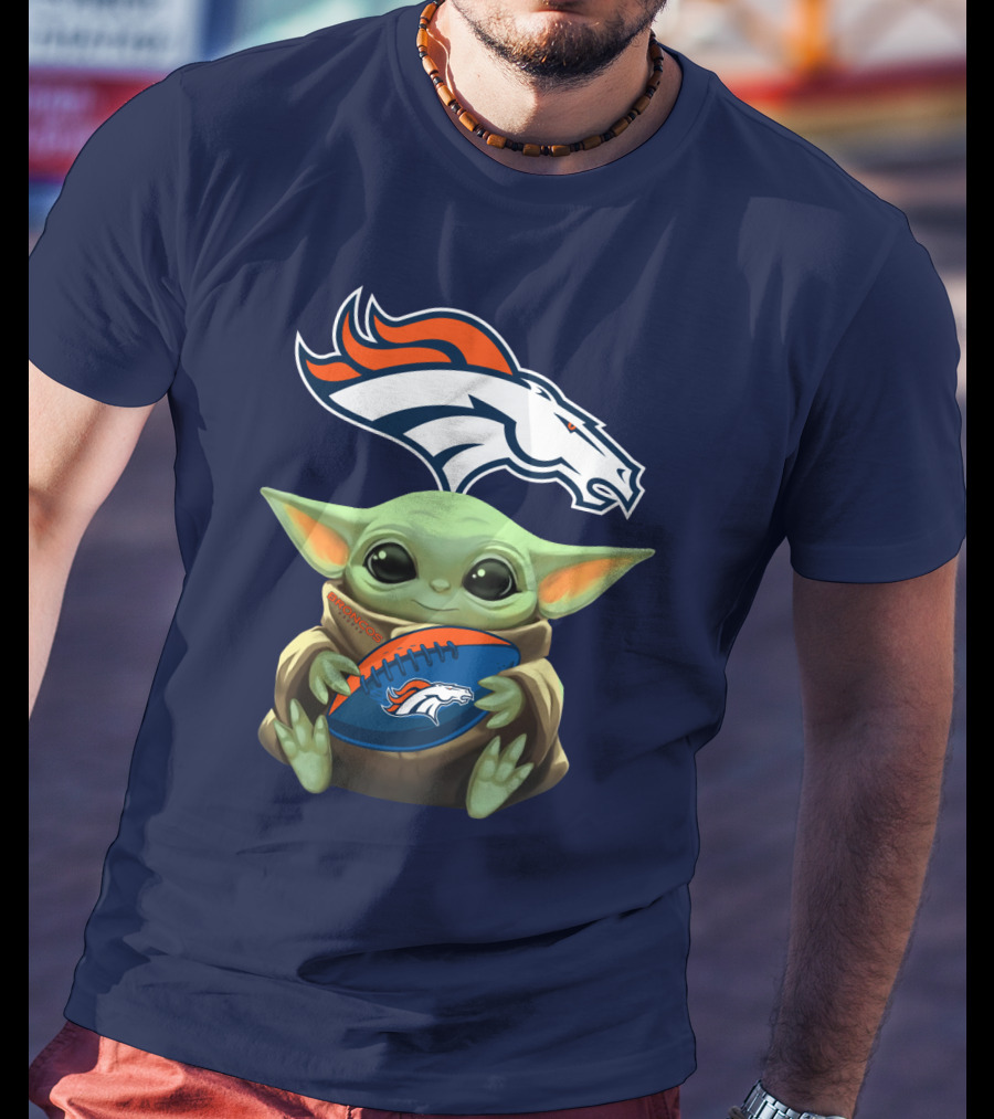 Baby Yoda Holding Broncos Football Denver Broncos T-Shirt
